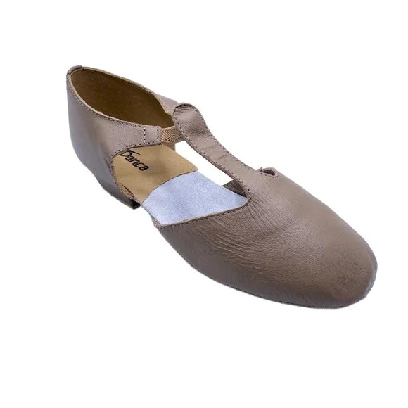 So Danca Jazz T-Strap Grecian Dance Sandals Tan Leather 4.5 Shoe Slip On Mileyka - Picture 2 of 10